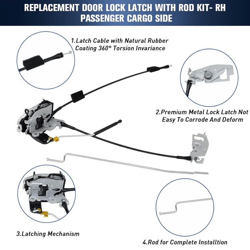 MOTORSTAR Right Hinged Door(Right 60%) Latch w/Cable&Rod 8C2Z-15264A00-B for Ford E150 E250 E350,RH Side Hinged Door Latch Assembly Replaces# 8C2Z-15264A00-D - Image 4